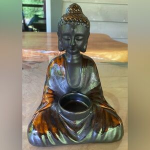 Elegant Buddha Statue with Candle Holder - Black and Brown
